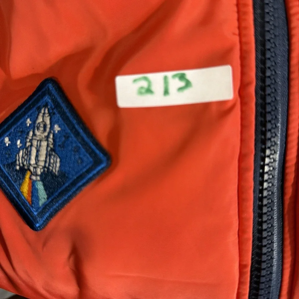 Dog Puffer Vest Orange Space Explorer NASA Rocket Ship Zip Up